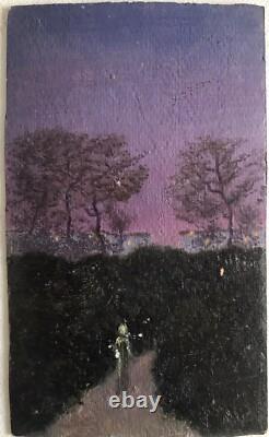 Tableau Rare Ancien Huile Carton Nocturne Dominique Irma Dalozo (1930-1990)