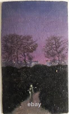 Tableau Rare Ancien Huile Carton Nocturne Dominique Irma Dalozo (1930-1990)