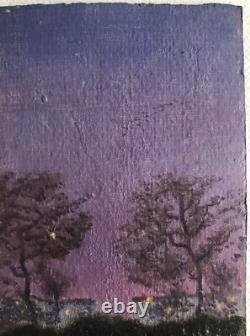 Tableau Rare Ancien Huile Carton Nocturne Dominique Irma Dalozo (1930-1990)