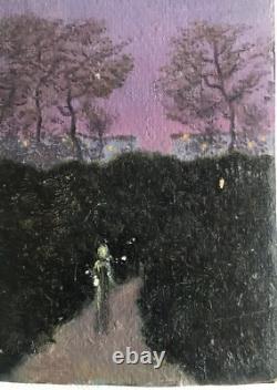 Tableau Rare Ancien Huile Carton Nocturne Dominique Irma Dalozo (1930-1990)
