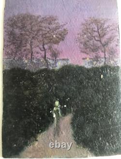 Tableau Rare Ancien Huile Carton Nocturne Dominique Irma Dalozo (1930-1990)