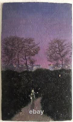 Tableau Rare Ancien Huile Carton Nocturne Dominique Irma Dalozo (1930-1990)