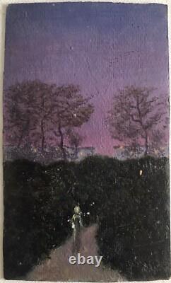 Tableau Rare Ancien Huile Carton Nocturne Dominique Irma Dalozo (1930-1990)