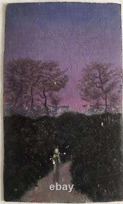 Tableau Rare Ancien Huile Carton Nocturne Dominique Irma Dalozo (1930-1990)