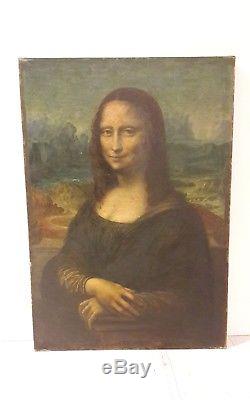 Tableau Toile Ancien Portrait Jonconde Mona Lisa XIX Eme