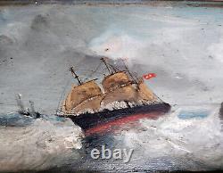 Tableau à l'huile ancien marine, bord de mer, voilier, Phare, signé Cabanne