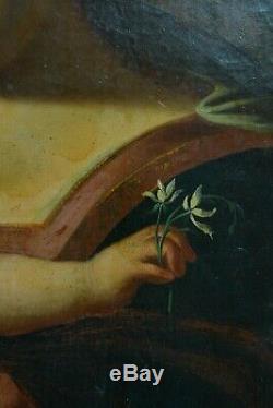 Tableau ancien 17 ème Vierge à la rose éc. Simon Vouet Vierge à l'enfant Portrait