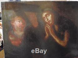 Tableau ancien 17éme huile sur toile Vierge Marie entourée d'anges