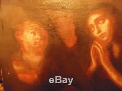 Tableau ancien 17éme huile sur toile Vierge Marie entourée d'anges