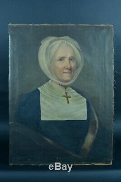 Tableau ancien 18 éme portrait femme religieuse Abesse signée Guerin 1782 hst