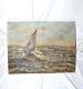 Tableau ancien 1900 Huile sur toile MARINE Voilier Paquebot Tempête océan 35x45