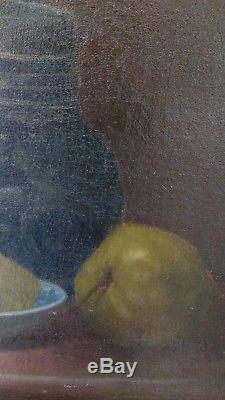 Tableau ancien 19 e nature morte fruits pichet huile sur toile XIXe