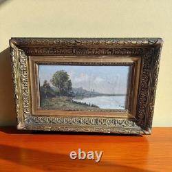 Tableau ancien 19e signé Julien Feron huile/toile cadre doré antique painting