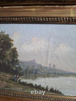 Tableau ancien 19e signé Julien Feron huile/toile cadre doré antique painting