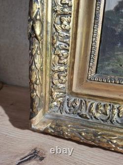 Tableau ancien 19e signé Julien Feron huile/toile cadre doré antique painting