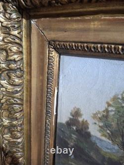 Tableau ancien 19e signé Julien Feron huile/toile cadre doré antique painting
