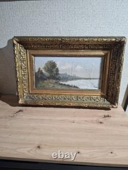 Tableau ancien 19e signé Julien Feron huile/toile cadre doré antique painting