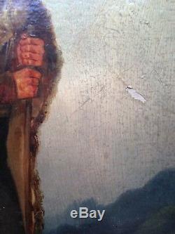 Tableau ancien 19ème Portrait de Berger Huile sur toile Alphonse DELIONS XIXe
