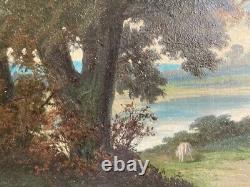 Tableau ancien 19ème huile sur toile Paysage signature à identifier
