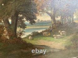 Tableau ancien 19ème huile sur toile Paysage signature à identifier