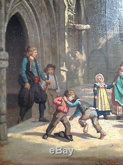 Tableau ancien 19eme ou 18 eme ecole francaise bretonne ou vendéenne enfants