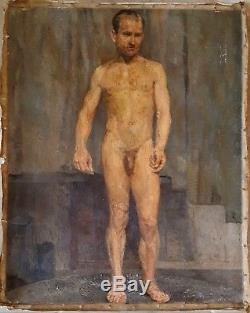 Tableau ancien Académie portrait d'homme nu