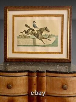 Tableau ancien Albert ADAM XIX gravure couleur chevaux équitation courses