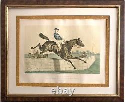 Tableau ancien Albert ADAM XIX gravure couleur chevaux équitation courses