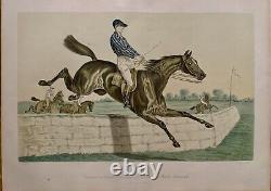 Tableau ancien Albert ADAM XIX gravure couleur chevaux équitation courses