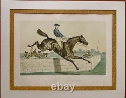 Tableau ancien Albert ADAM XIX gravure couleur chevaux équitation courses