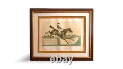 Tableau ancien Albert ADAM XIX gravure couleur chevaux équitation courses