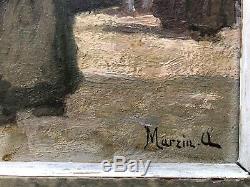 Tableau ancien Alfred MARZIN marine Bretagne peinture paysage animé breton huile