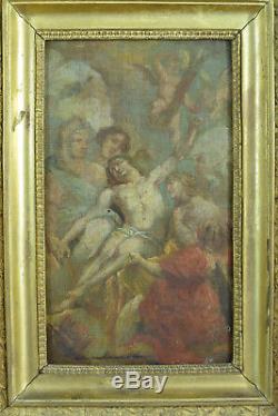 Tableau ancien Baroque Religieux flamand ascension Christ ange Van Dick 17 ème