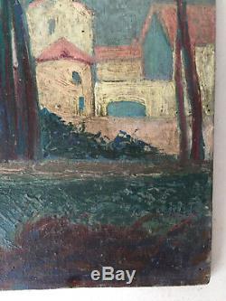 Tableau ancien Basque Cathédrale de Bayonne Huile panneau Post Impressionniste
