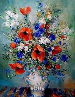 Tableau ancien Bouquet Fleurs Coquelicots Bleuets HOBI 1939-1998 Allemagne