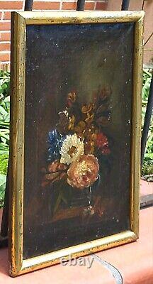 Tableau ancien Bouquet de Fleurs Pêches Peinture huile sur toile Style XlX °