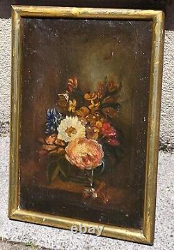 Tableau ancien Bouquet de Fleurs Pêches Peinture huile sur toile Style XlX °