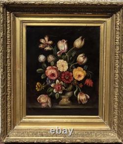 Tableau ancien. Bouquet de Fleurs. Peinture huile sur toile. A Restaurer