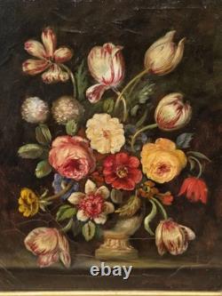 Tableau ancien. Bouquet de Fleurs. Peinture huile sur toile. A Restaurer