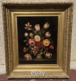 Tableau ancien. Bouquet de Fleurs. Peinture huile sur toile. A Restaurer