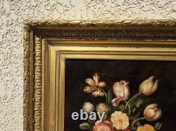 Tableau ancien. Bouquet de Fleurs. Peinture huile sur toile. A Restaurer