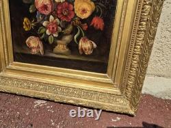 Tableau ancien. Bouquet de Fleurs. Peinture huile sur toile. A Restaurer