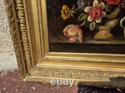Tableau ancien. Bouquet de Fleurs. Peinture huile sur toile. A Restaurer