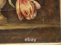 Tableau ancien. Bouquet de Fleurs. Peinture huile sur toile. A Restaurer