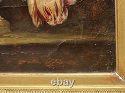 Tableau ancien. Bouquet de Fleurs. Peinture huile sur toile. A Restaurer