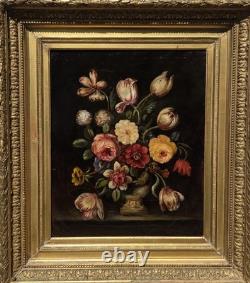 Tableau ancien. Bouquet de Fleurs. Peinture huile sur toile. A Restaurer