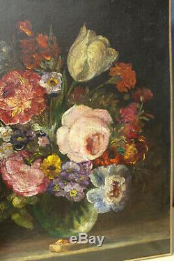 Tableau ancien Bouquet de Fleurs, peinture à l'huile