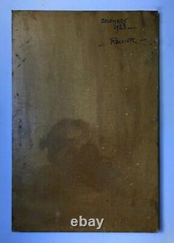 Tableau ancien, Bretonne dans un intérieur, Huile sur carton, Peinture début XXe