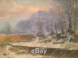 Tableau ancien Camille LAMBERT Impressionniste Belge Paysage de neige signé