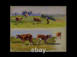 Tableau ancien, Charles Wislin 1852-1932. Vaches